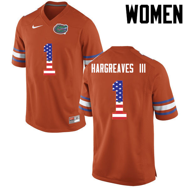 Women Florida Gators #1 Vernon Hargreaves III College Football USA Flag Fashion Jerseys-Orange - Click Image to Close
